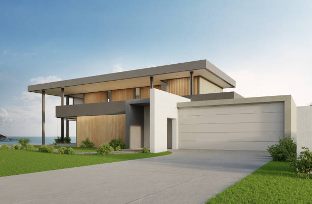 3d illustration of contemporary concrete building holiday villa 